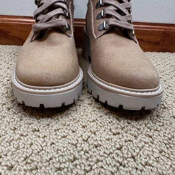 Dolce Vita Hammi Chunky Heel Platform Military Booties Cafe Multi Canvas Tan 7.5 - Picture 3 of 13